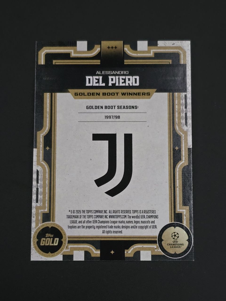 Topps 2025-26 UEFA Club Competitions Alessandro Del Piero Golden Boot Winners / 🇬🇧