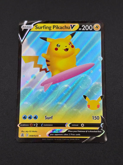 Surfing Pikachu V #008/025 Celebrations 25th — FRONT