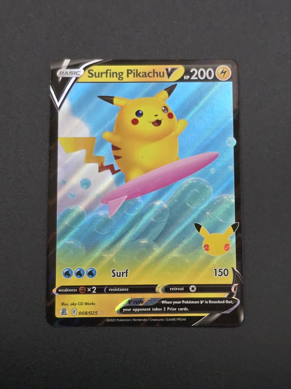 Surfing Pikachu V #8 Celebrations 25th NM / 🇬🇧