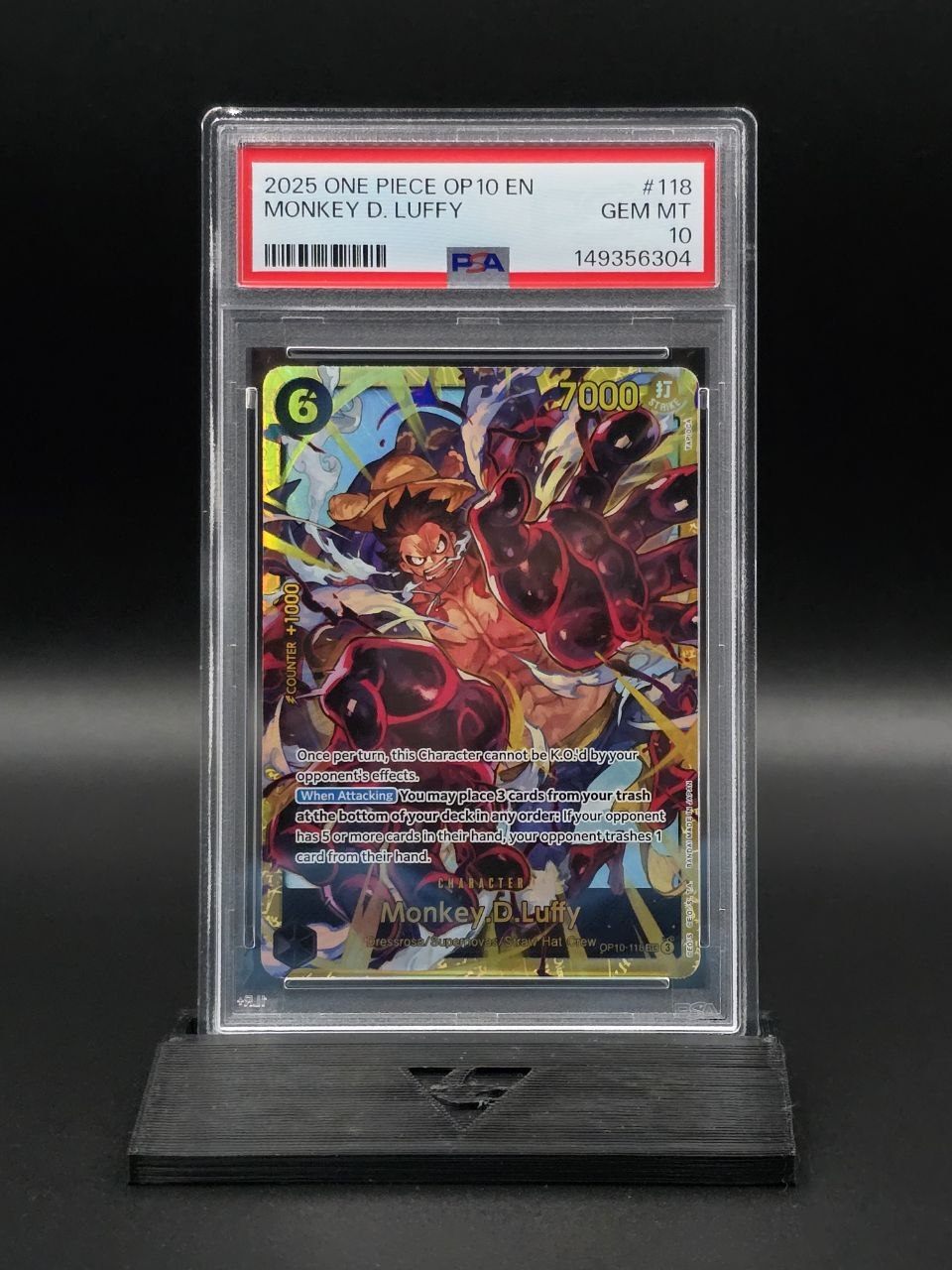 One Piece Monkey D. Luffy OP10-118 SEC Alt Art PSA 10 / 🇬🇧
