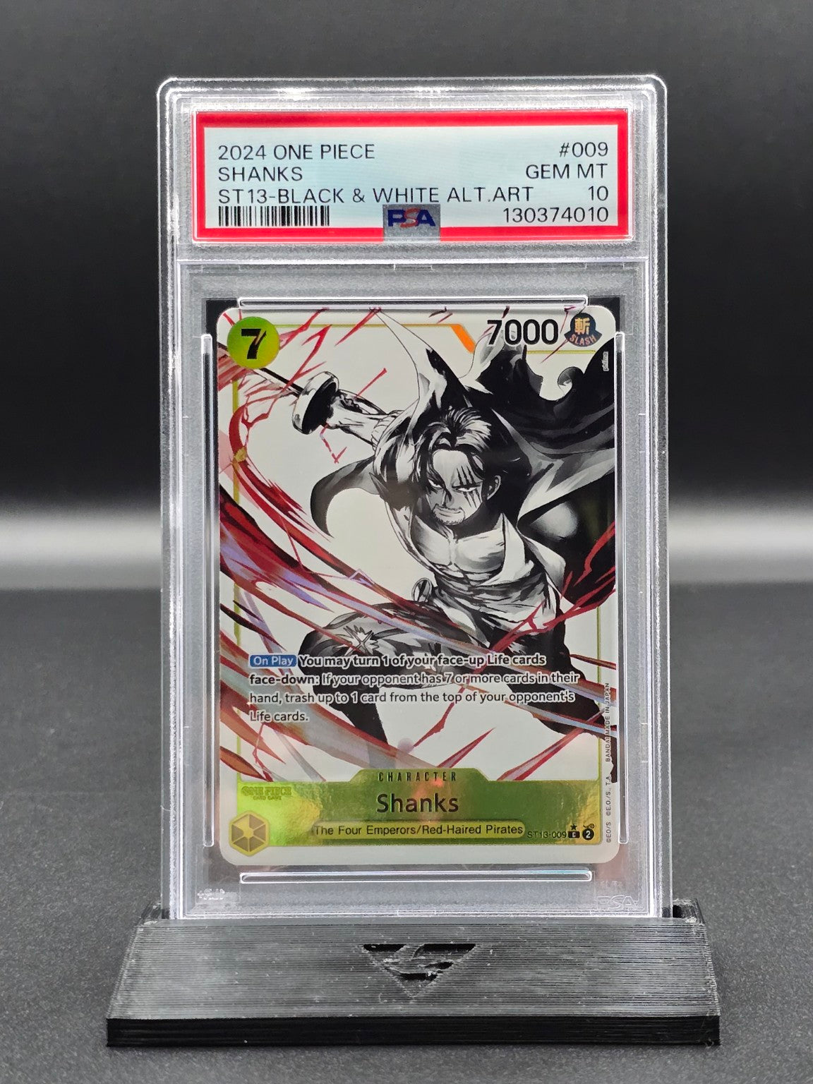 One Piece Shanks ST13-009 Black & White Alt Art PSA 10 / 🇬🇧 - FRONT