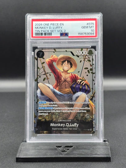 One Piece Monkey D. Luffy P-075 Tin Pack Set Vol. 2 PSA 10 / 🇬🇧 - FRONT