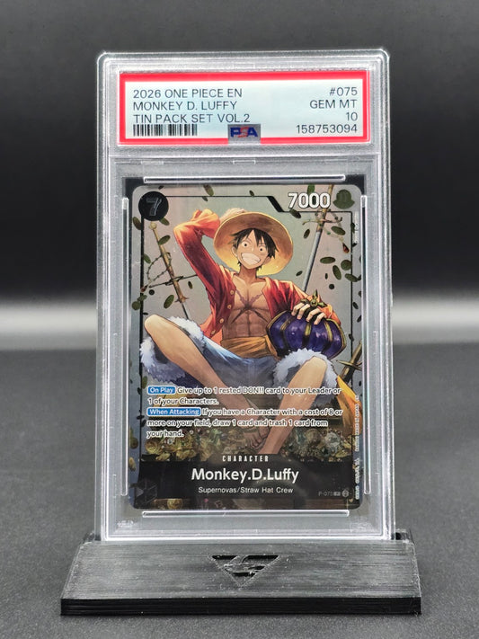 One Piece Monkey D. Luffy P-075 Tin Pack Set Vol. 2 PSA 10 / 🇬🇧 - FRONT