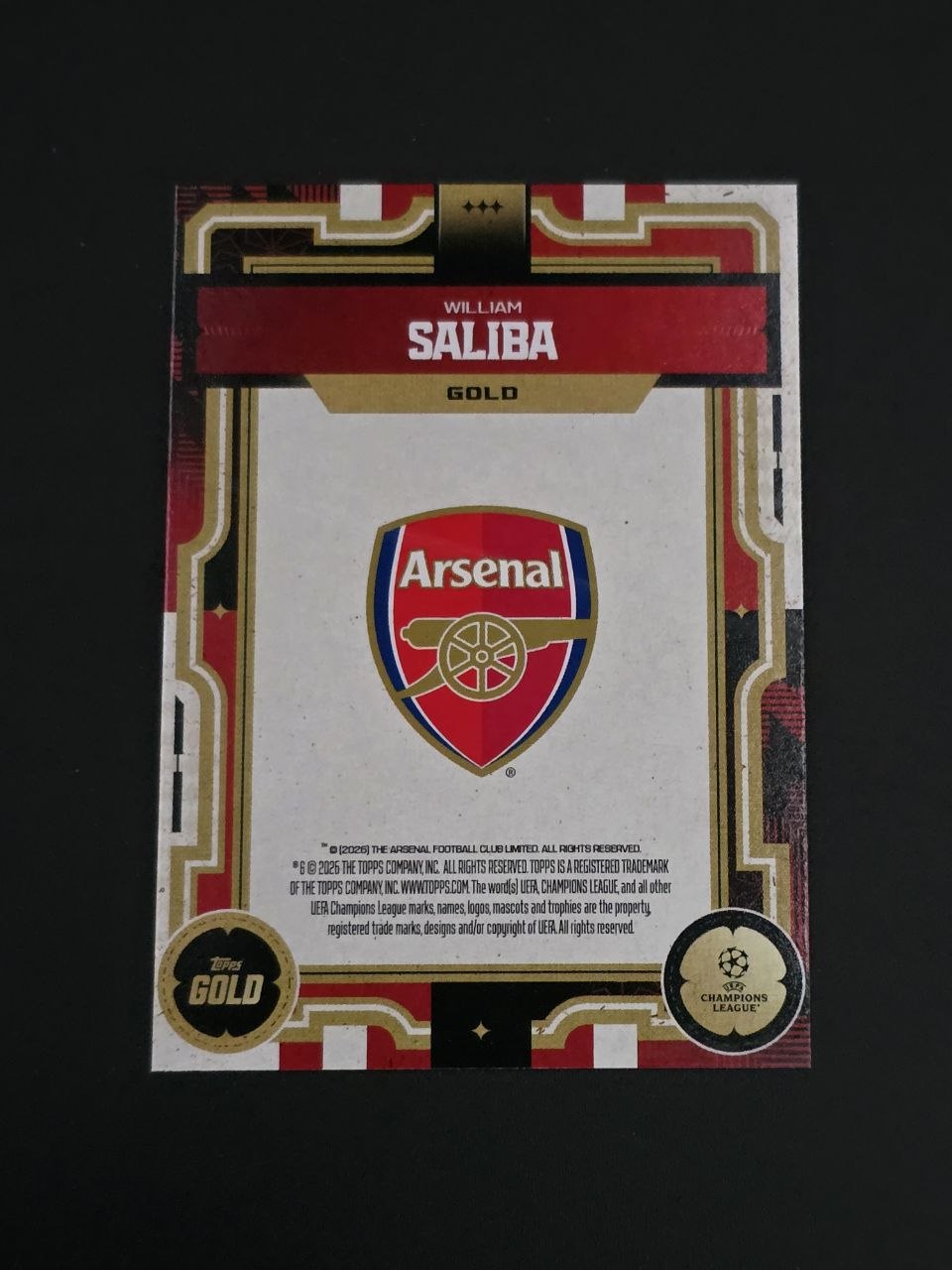 Topps 2025-26 UEFA Club Competitions William Saliba Gold / 🇬🇧